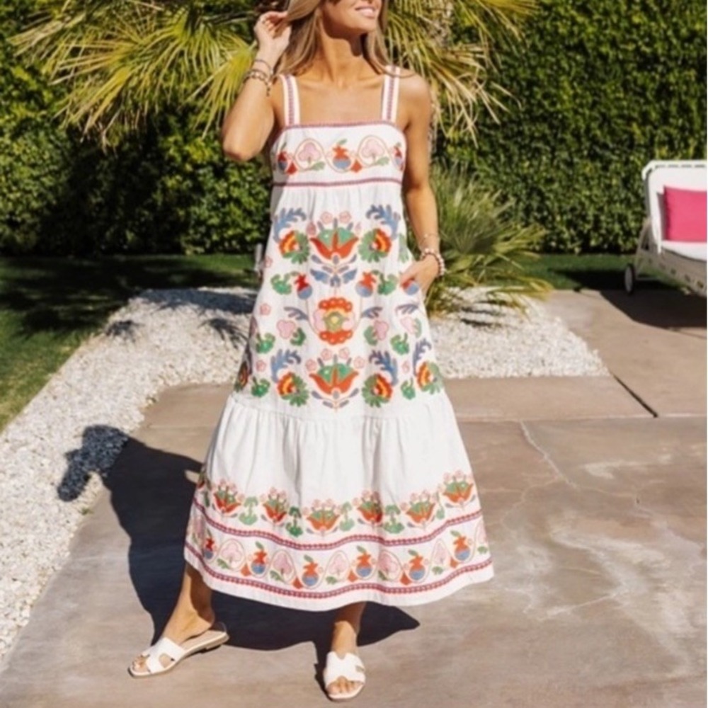 J.Marie Women's Size Large White Embroidered Sleeveless Landon Midi Dress - Picture 12 of 12